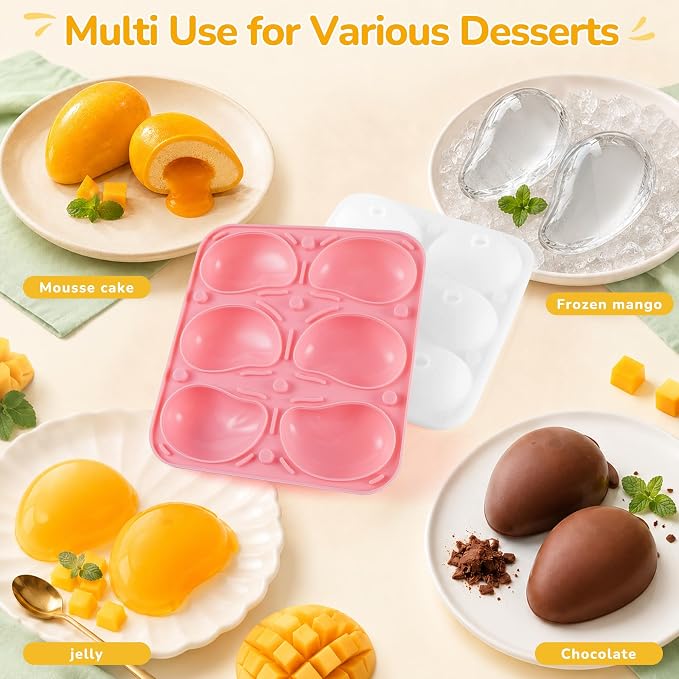 3D Mango Silicone Mold for Mousse, 6-Cavity Fruit Pudding Mango Mold for Baking Pastry, Non-Stick Mango Shape Cake Mold for Mousse Cake, Jelly, Chocolate, Ice Cream