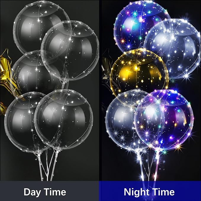 Vinsot 30 Pack LED Bobo Balloons Light Up Balloons Clear Helium Bubble Bobo Glow with String Lights for Parties Birthday Wedding Decoration(Multi Color Lights 20 Inch, 30)