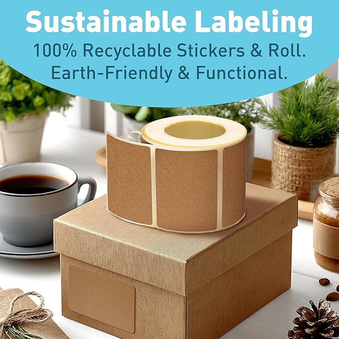 Camp Galaxy 2x3 Inch Natural Brown Kraft Stickers (350 Per Roll) - Rectangular Blank Stickers for Store Owners, Crafts, Organizing, Jar and Canning Labels, Price Tags