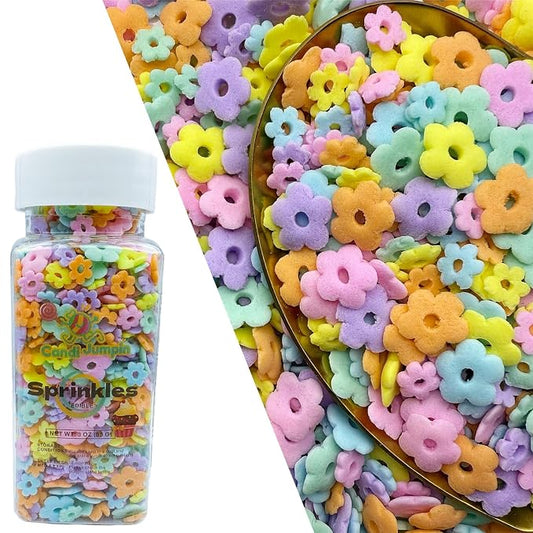 CandiJumpin Pastel Flower Sprinkles for Cake Decorating, Mini Edible Flowers Rainbow Flower Decorations Edible Flowers Cake Confetti Baby Shower Party Birthday Wedding Christmas Supplies 3 OZ