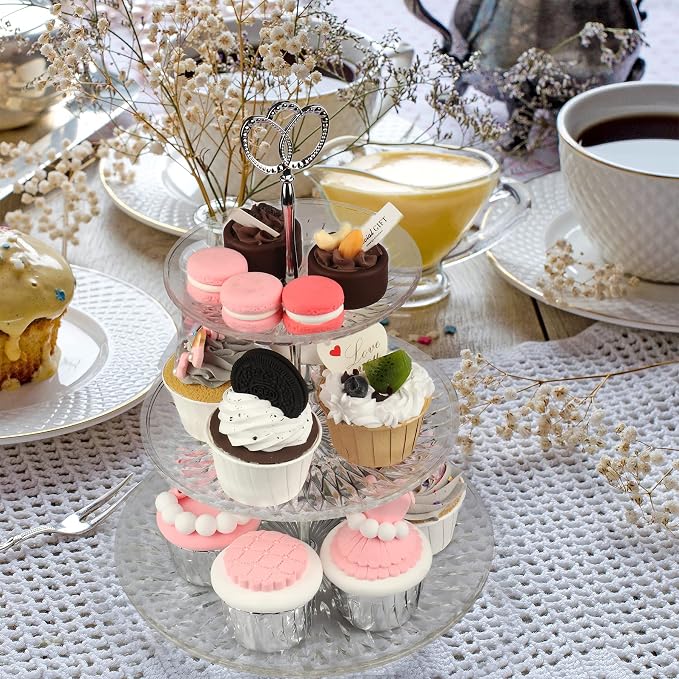 3 Tier 14" Heavy Metal Cake Stand Holder Fruit Plate Stand Fitting Hardware Rod(Silver_New_Crown)