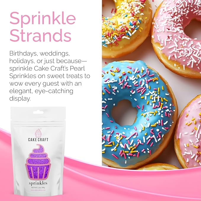 Cake Craft Sprinkles – 3-Pack (100g Each) | Decorating Cakes, Cupcakes, Cookies & More | Purple – Jimmies
