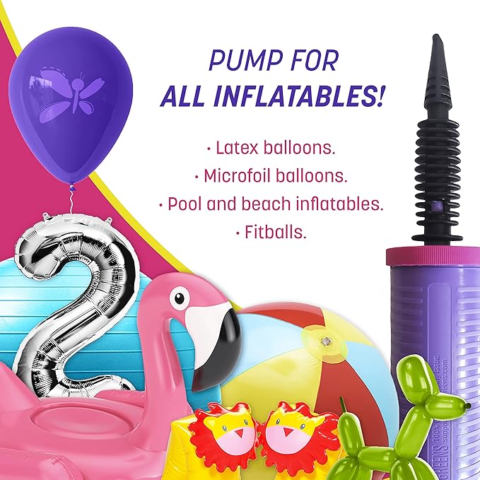 Balloon Pump Hand Held, Inflator Air Pump for Balloons - 2Way Dual Action, Friends can Help - Sturdy Ballon Inflator Pump