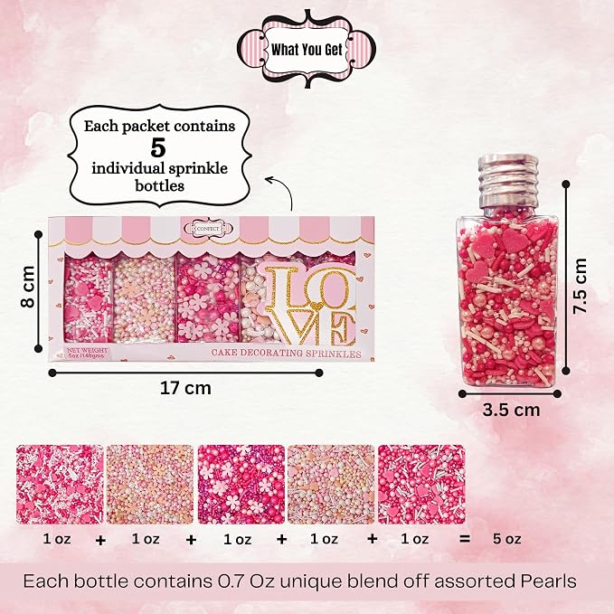 Confect Valentine’s Day Sprinkles Mix – Pink, Gold & White Pearl Heart Sprinkles with Sparkling Sugar – Edible Baking Decorations for Cakes, Cupcakes, Cookies – Birthday & Celebration Sprinkles | Vegan, Gluten-Free, Nut-Free, Soy-Free, Dairy-Free, Palm...
