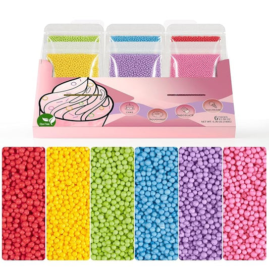 HUEBEATY 6-in-1 Dye Free Rainbow Nonpareils Sprinkles for Baking – 180g Natural Colored Nonpareils for Cake Decorating, Cookies, Cupcakes & Ice Cream – No Artificial Dye Red Yellow Green Blue Purple & Pink Assorted Sprinkles