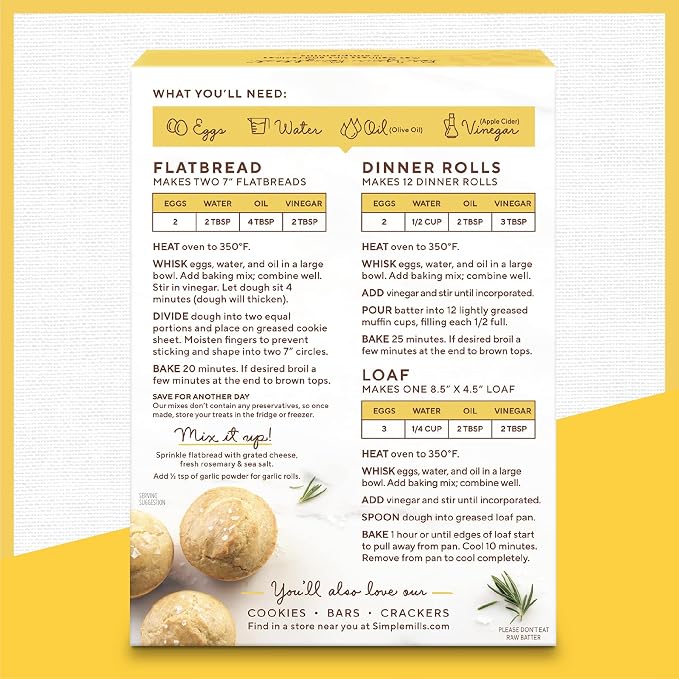 Simple Mills Almond Flour Baking Mix, Gluten Free Artisan Bread Mix, Made with whole foods, 3 Count (Packaging May Vary)
