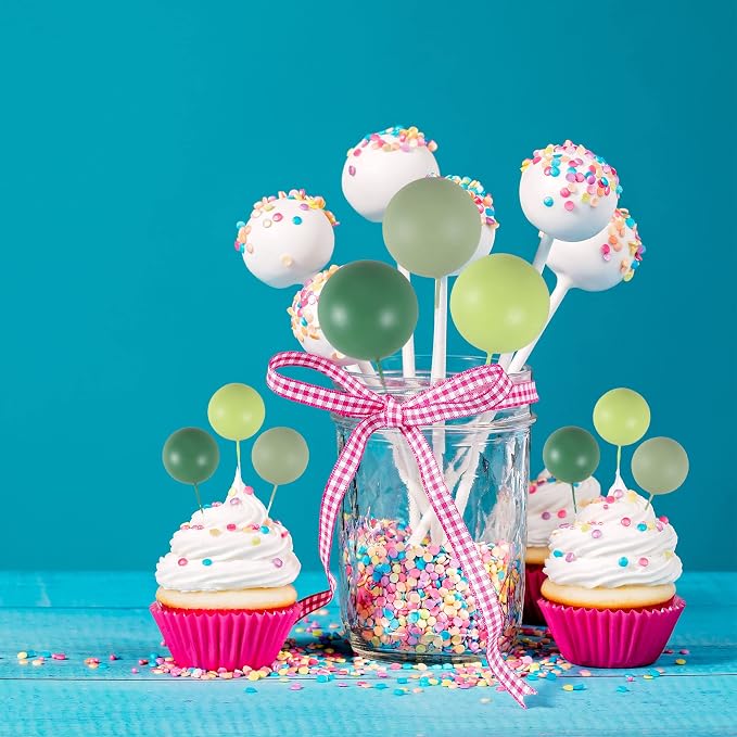 Gyufise 30Pcs Mini Balloon Cake Topper Foam Ball Cake Picks Faux Pearl Balls DIY Cake Decoration for Baby Shower Wedding Anniversary Birthday Party Supplies Green Dark Green Light Green
