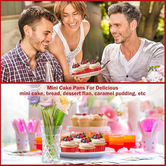 200 Pack Aluminum Foil Cupcake Liners with Lids, 5 oz Round Baking Cup, Disposable Ramekin Container for Graduation Wedding Independence Day Party(Red,Plain)