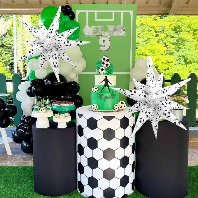 4D Soccer Ball Balloons 32 Inch/Black White Soccer Explosion Star Foil Balloons for Boys Men Father’s Day/World Socce Cup Party Supplies for Football Lover/Soccer Parade Float Birthday Sports Party