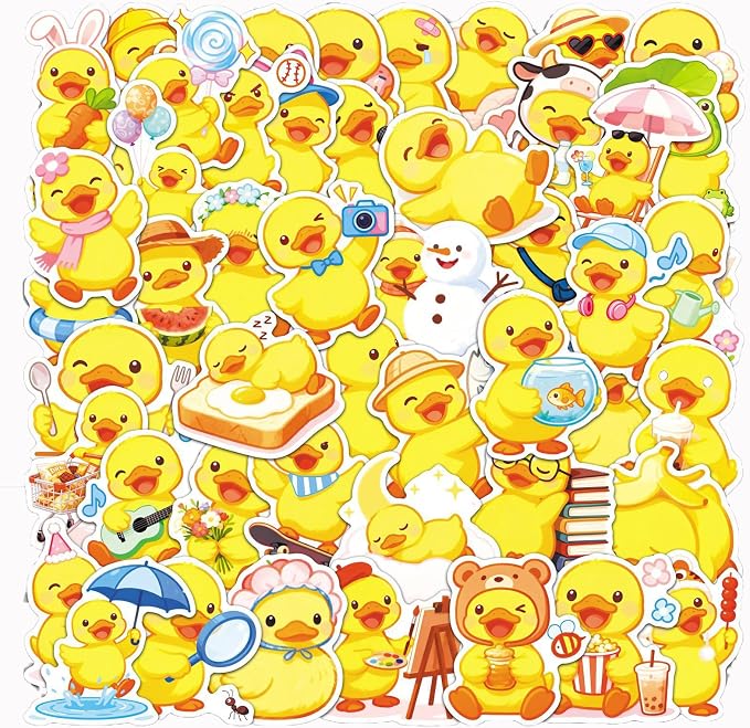 Yellow Duck Stickers,51pcs Cute Waterproof Funny Cartoon Duck Decals for Water Bottle Laptop Scrapbook Luggage Funny Aesthetic Duck Stickers Home Decortions Supplies