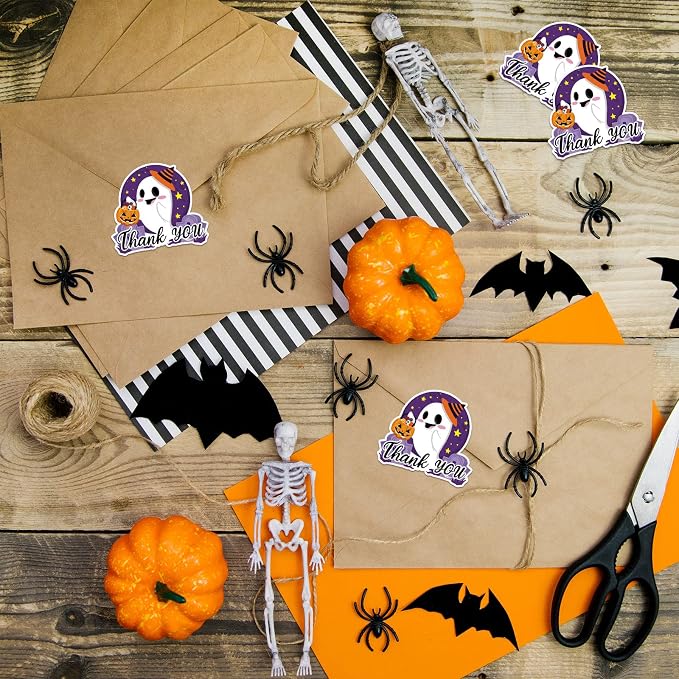 Whaline 225Pcs Halloween Stickers Funny Small Business Thank You Sticker Cute Ghost Stickers for Halloween Envelopes Sealing Goodie Treat Bags Party Gift Favors Box Cards Decoration