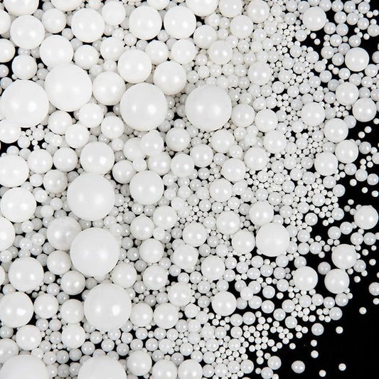 Sprinkles, White Pearl Sprinkles, 130g/4.6oz Edible Pearls for Cake Decorating, Sugar Pearls Candy Baking Decorations, Cupcake Cookie Ice Cream Toppings, Wedding Party Supplies