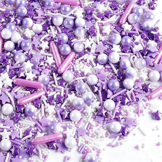 Purple Sprinkles, Edible Pearls Rod Star Sprinkles for Cakes Cupcakes | 4.6oz Dreamy Sprinkles for Ice Cream Baking Cookies