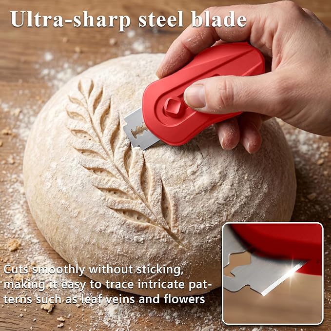 Uliya Professional Magnetic Bread Lame Set Retractable Dough Scoring Tool with 5 Replaceable Blades, Safety Push-Pull Design for Artisan Bread Scoring, Perfect for Home Bakers (Red)