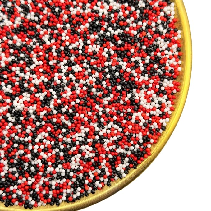CandiJumpin 2mm Red White and Black Edible Pearls, Halloween Nonpareils Red and Black Sprinkles Small Pearl Sprinkles for Cake Decorating Mini Sugar Pearls for Baking Baby Shower Party Halloween Christmas Supplies 3 OZ