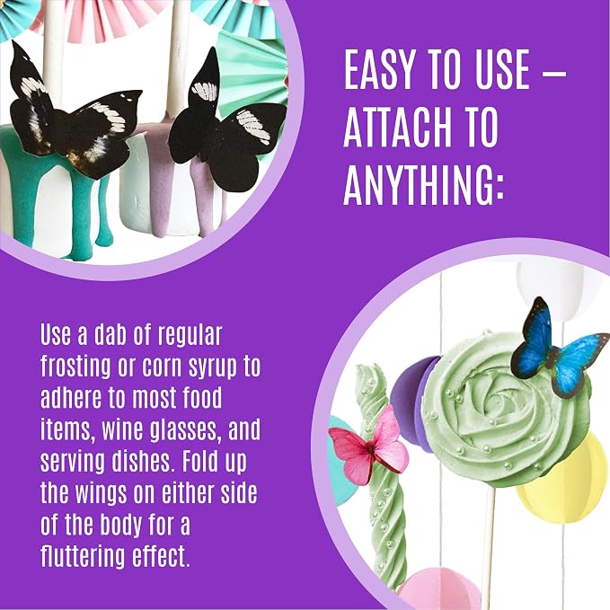 Sugar Robot Inc. Edible Butterflies for Cake Decorating - Assorted Sizes, Premium Crafted in the USA - Butterfly Cake Toppers & Cupcake Decorations (Royal Purple)