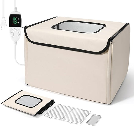 Foldable Bread Proofing Box with 68–132°F Temp Control, 0-99H Timer，Dough Proofer with Metal Rack and Water Tray |Proofing box for sourdough bread baking，Pizza,Kombucha,Yogurt.