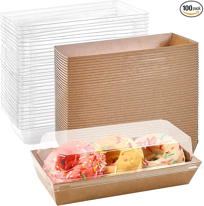 Ocmoiy Charcuterie Boxes with Clear Lids, 100 Pack Kraft Bakery Boxes, Cookie Boxes, Small Treat Boxes for Pastry, Sandwich, Cupcakes, Strawberries, Dessert To Go Containers