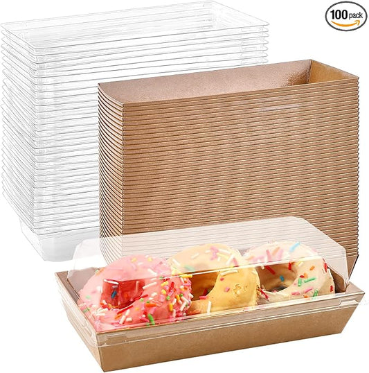 Ocmoiy Charcuterie Boxes with Clear Lids, 100 Pack Kraft Bakery Boxes, Cookie Boxes, Small Treat Boxes for Pastry, Sandwich, Cupcakes, Strawberries, Dessert To Go Containers