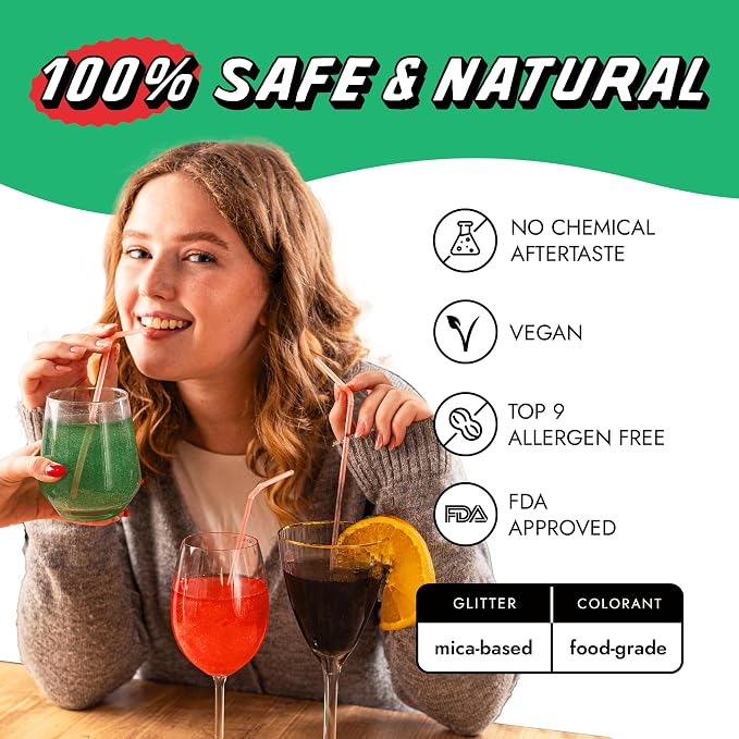MONÉGASQUE Eden Green Edible Glitter for Drinks 10g – Edible Glitter for Cakes & Cocktails – Food Coloring Spray for Cake Decorations – Cocktail Drink Shimmer Powder – Green Sprinkles for Cake