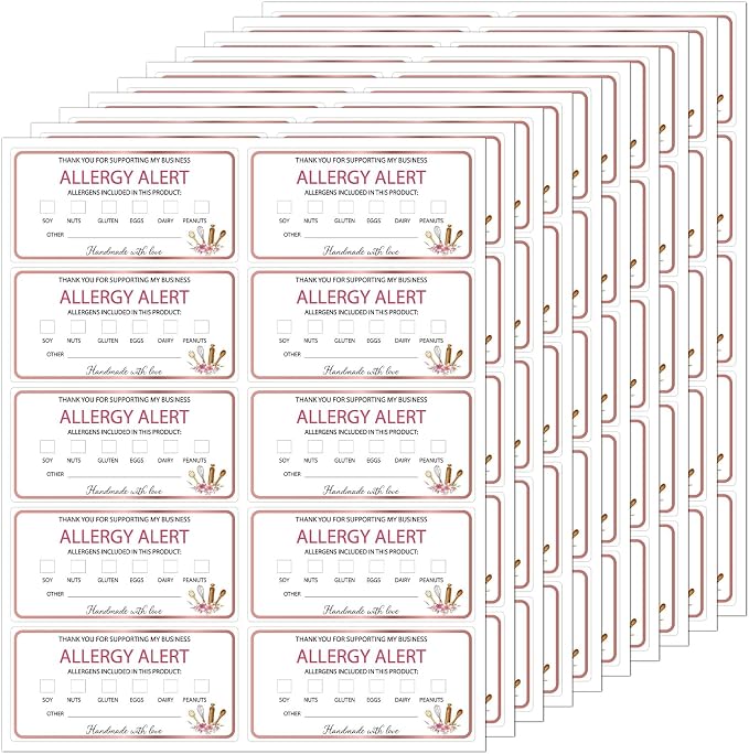 Creation Allergen Warning Stickers Food Allergy Ingredients Label Stickers | 200 Pcs Food Allergy Decals, Ingredients Label Stickers, Waterproof Sticker, Bakery Food Bag Restaurant Kitchen Catering Use