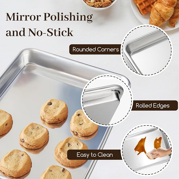 BIEAMA Aluminum Baking Sheet Set of 4, 2 Half Sheet Pans & 2 Quarter Size, Commercial Heavy Duty Cookie Sheets for Oven