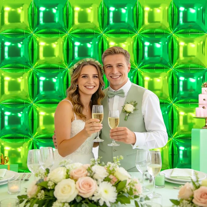 NISOCY 36PCS Dark Green and Light Green Square Foil Balloons Wall Backdrop Double Sided Green Balloons Arch Kit for Birthday Baby Shower St. Patrick's Day Spring Summer Jungle Theme Party Decorations