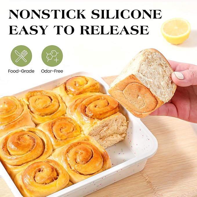 8x8 inch Silicone Square Cake Pan with Metal Reinforced Frame, Nonstick Brownie Pan for Baking, BPA Free 1 Pc(Cream)