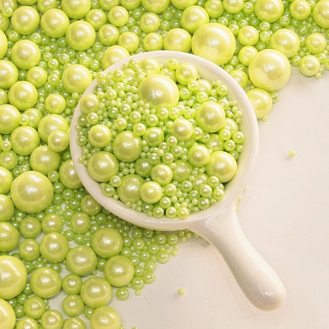 Zali Edible Pearl Sprinkles, Green, 26 Colors Mixed Size | Gluten Free, Food Grade, For Cakes, Cupcakes, Cookies, Donuts & Ice Cream, Wedding & Valentine's Day Decoration