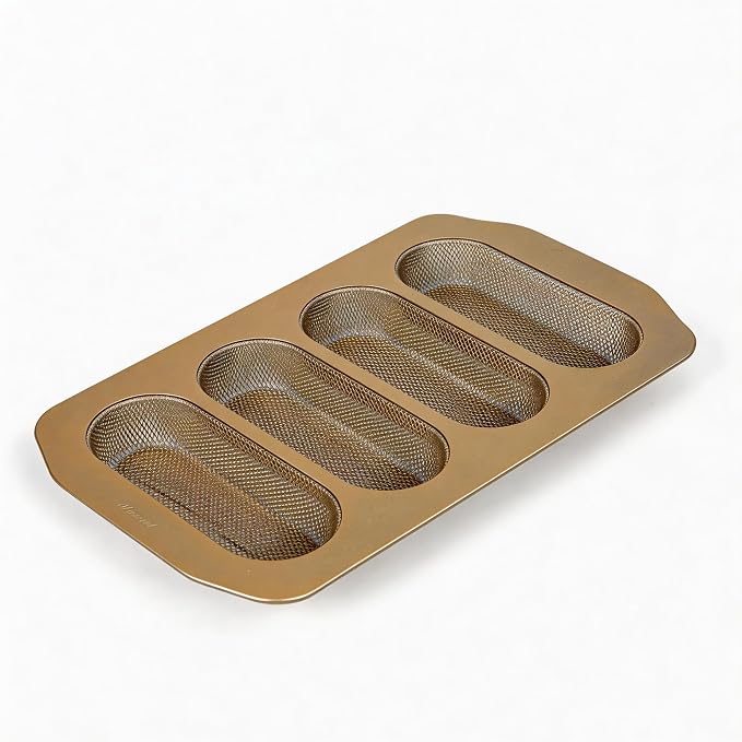 Baguette Bread Pan for Baking, 4 Loaf Nonstick French Bread Baking Pan, Perforated Carbon Steel Bread Loaf Pan for Homemade Baguettes, Sub Rolls and Artisan Bread