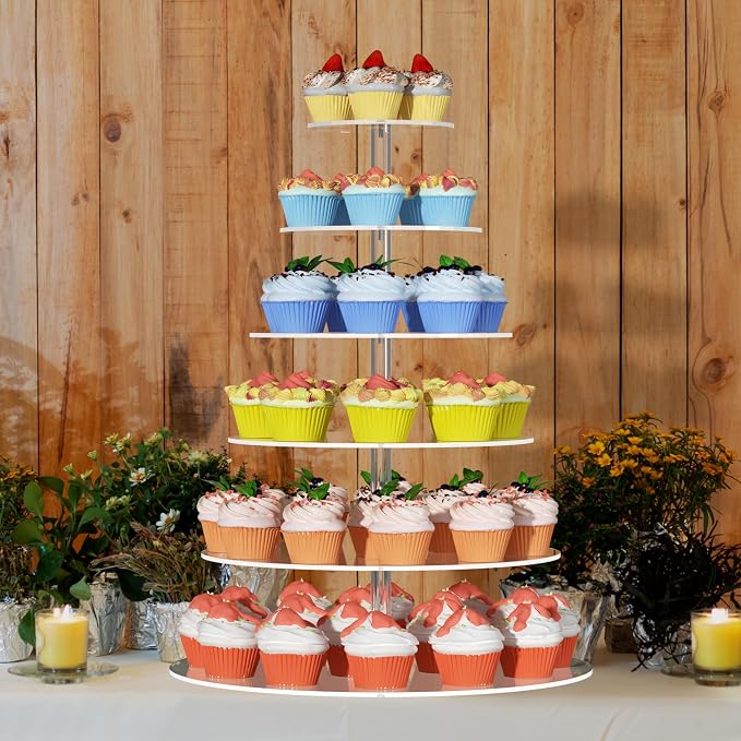 6 Tier Large Acrylic Round Cupcake Stand, Clear Wedding Cupcake Tower Stand, Cupcake Tier Stands for Dessert Table, Tiered Cupcake Holder Stand, Cupcake Display Stand