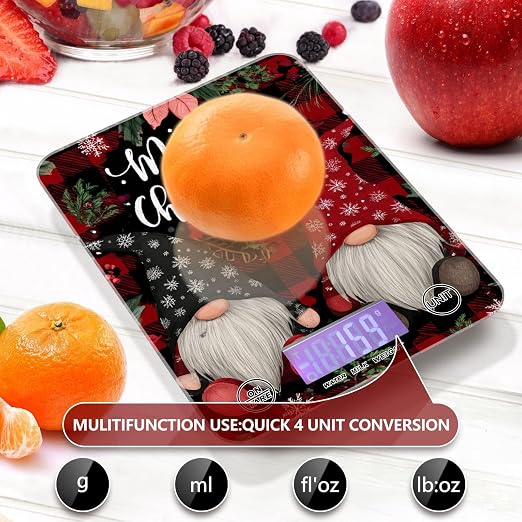 Food Scale Kitchen Scale Food Weight Scales Digital Weight Grams and Ounces Small Electronic Food Scale for Baking Cooking Red Black Checkered Christmas Gnomes Holly
