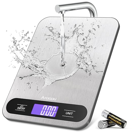 Atogou Food Scale, 33lb/ 15kg Digital Kitchen Scale with Full View LCD Display, Durable Stainless Steel Surface, for Cooking, Baking, Meal Prep Black