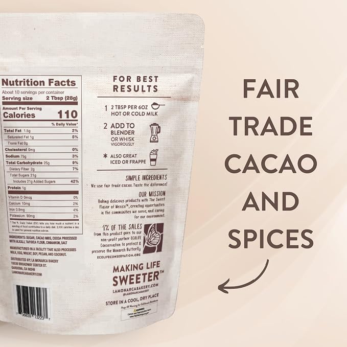 Mexican Hot Chocolate, 10 Ounce (Pack of 2), Authentic Mexican Style Hot Chocolate Mix with Organic Cacao Beans and Cinnamon by La Monarca Bakery
