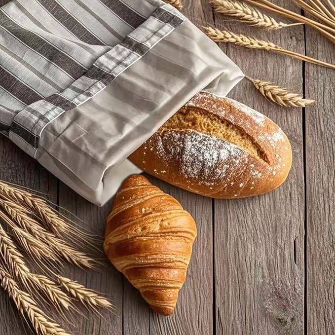 [2 PACK] Bread bags for Homemade Loaves, Large Reusable Linen with TPU Lining, BPA-Free, Food-Grade Cloth Storage Bags with Freezer