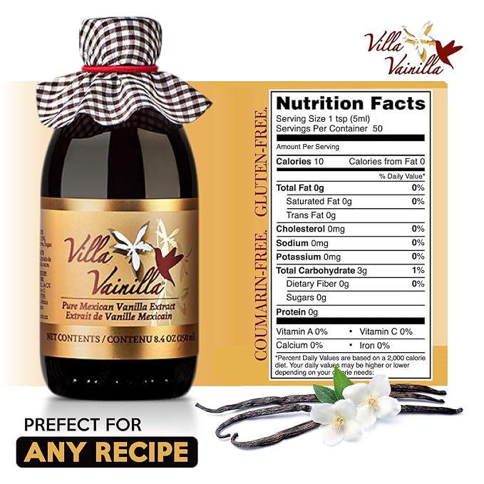 Villa Vainilla Pure Vanilla Extract - Premium Concentrated, Real, Natural, Gourmet Flavor from Mexico (8.4 Fl Oz Pure Vanilla Extract)