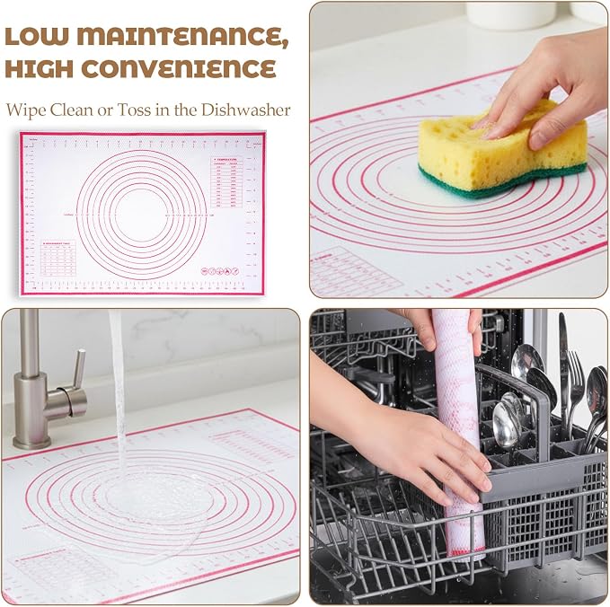 Silicone Baking Mat 23.6" × 15.7" Extra Large Pastry Dough Mat with Measurements For Rolling Dough Bread Pizza Pie Crust Fondant Making Oven Liner Kitchen Counter Non-Slip Non Stick Reusable