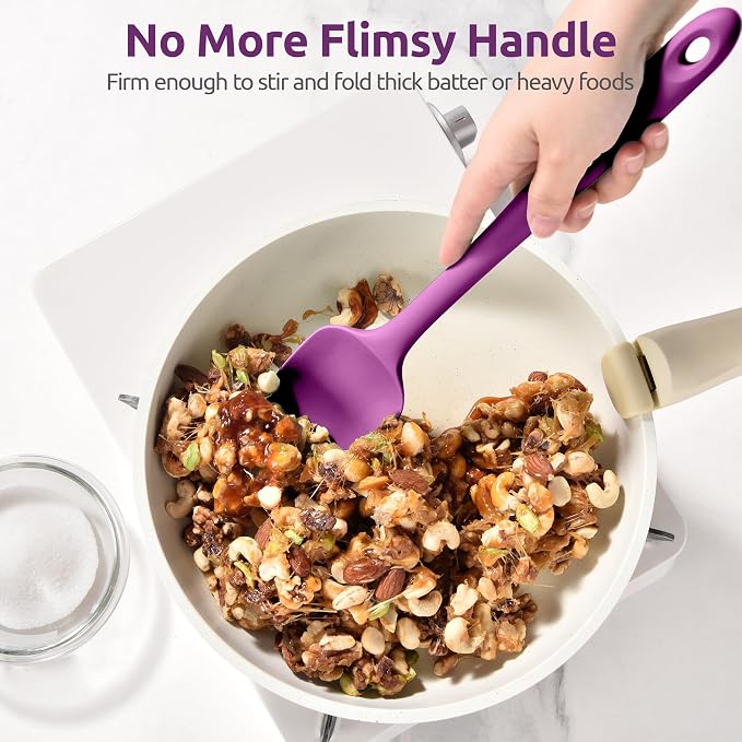 U-Taste Extra-Long 600ºF Heat Resistant Spatula Spoon: 14" Silicone Spoonula Cooking Utensils for Kitchen Use, Non-Stick Scoop Scraper with Soft Edge & Firm Core for Baking, Mixing, Serving (Purple)