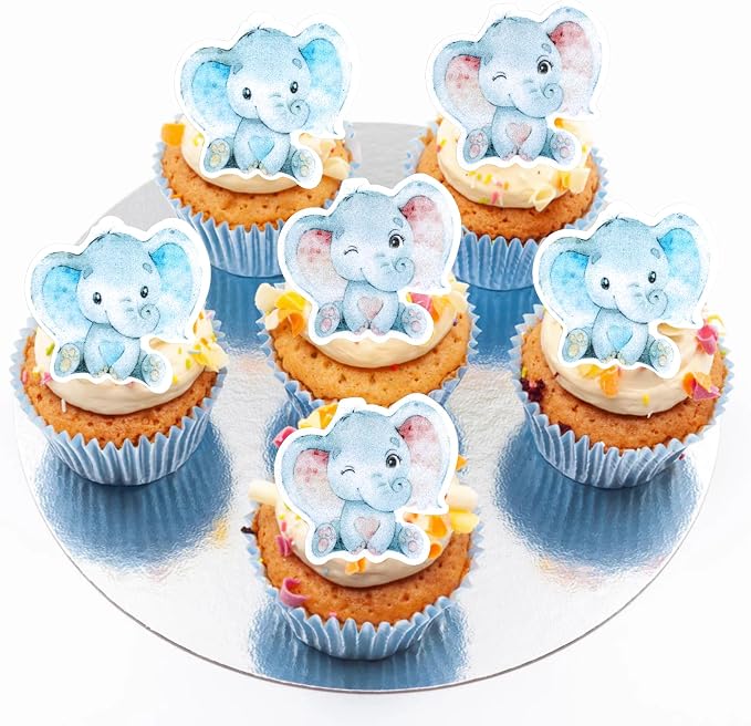 60 PCS Edible Elephant Cupcake Toppers Baby Shower Boy or Girl Cupcake Picks for Elephant Theme Gender Reveal Baby Shower Kids Boys Girls Birthday Party Cake Food Decorations Supplies Pink or Blue