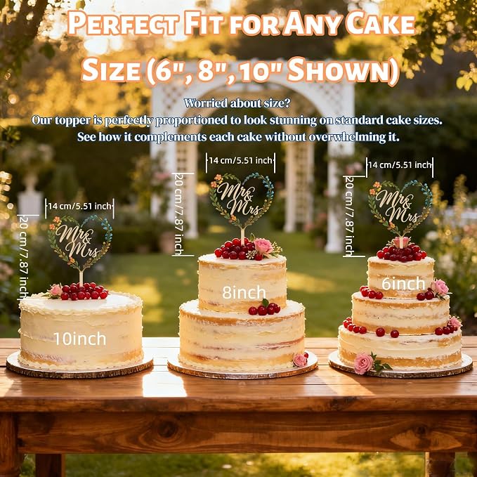 Rustic Wooden Mr and Mrs Cake Topper – Boisdubois Elegant Floral Heart Wedding Decoration for Bride & Groom, Weddings, Engagements, Anniversaries & Bridal Showers