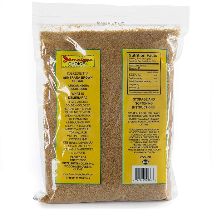 Demerara Brown Sugar - Made From Pure Sugar Cane, Product of Mauritius, Kosher | 56 Oz - By Jamaican Choice