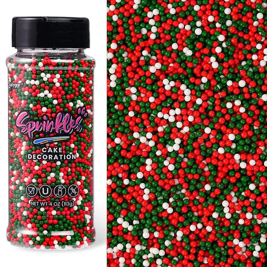 Christmas Nonpareils Sprinkles, Sujoygar 4oz Christmas Sprinkles for Cake Decorating,Edible Balls for Cupcake Toppers Baking Cookie Ice Cream Dount Chocolate