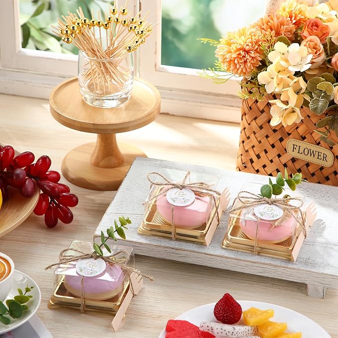 Honeydak Clear Cake Containers with Lids Wedding Cake Pans Cupcake Container Muffins Box Cocktail Picks Appetizer Thanks Tags Eucalyptus Leaves for Wedding Birthday Dessert Display(50 Sets)
