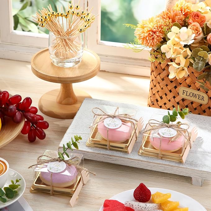 Honeydak Clear Cake Containers with Lids Wedding Cake Pans Cupcake Container Muffins Box Cocktail Picks Appetizer Thanks Tags Eucalyptus Leaves for Wedding Birthday Dessert Display(100 Sets)