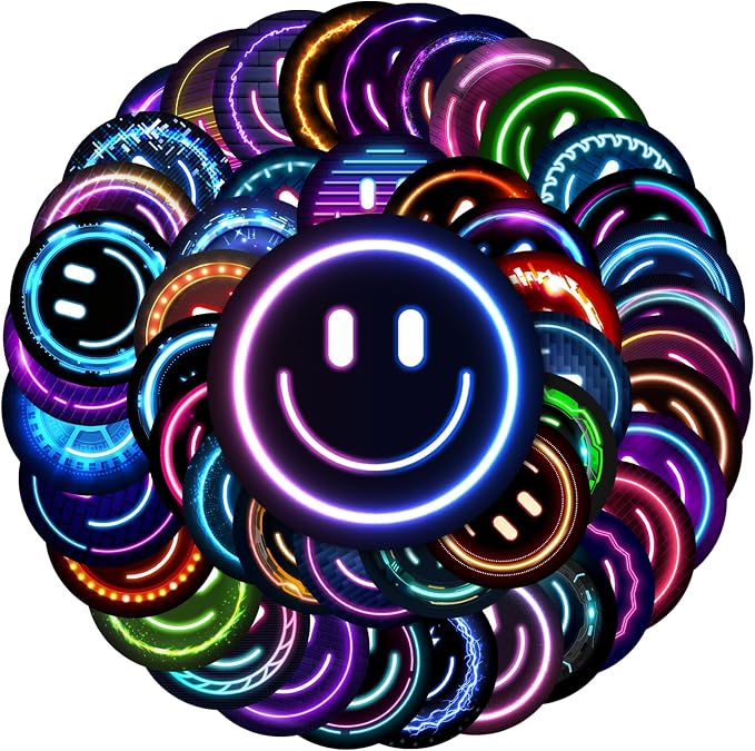 50PCS Smile Neon Stickers, Cute Water Bottle Stickers for Kids | Cute Water Bottle Stickers for Kids, for Teaching Rewards, Notebooks, Stationery, Luggage, Cartoon PVC Happy Sticker
