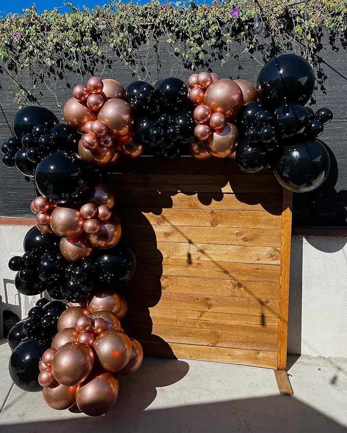 Bezente Rose Gold Black Balloons Garland Kit, 100Pcs Metallic Chrome Rose Gold Black and Rose Gold Confetti Balloons Arch for Wedding, Birthday, Graduation, Baby Shower Party Decoration