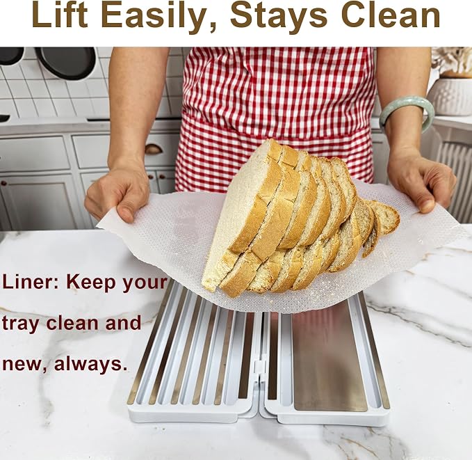 Stainless Steel Bread Slicer for Homemade Bread, Bread Slicing Guide with 20 Liners, 2 Thickness Cutting Guide with Crumb Tray, Bread Loaf Cutter Adjustable Width, for Sourdough, Meats, Deli
