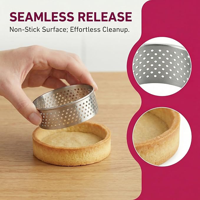 5Pcs Tart Rings Perforated Cookie Circles Ring for Baking Cookies Pastry Crumpet Molds Stainless Steel Round Cake Ring Tools 2 Inch