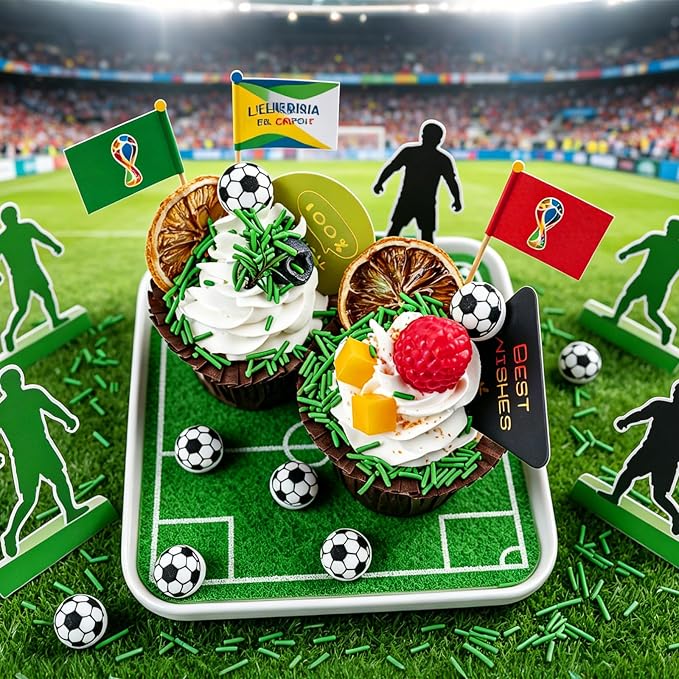 Edible Soccer Sprinkles for Cake Decorating - Green Jimmies and 10Pcs Soccer Ball Candy Mix, World Cup Celebration, Sports Themed Birthday Party Decorations for Baking, Cookies, Cupcake Toppers
