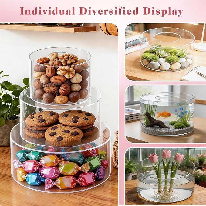 SAMYUCHO Acrylic Cake Stand with Led Lights, 3 PCS Round Cake Riser | 6"Dx4"H 8"Dx4"H 10"Dx4"H, Tight Lid Design, DIY Decoration, Reusable Clear Display Cake Tier, For Party Wedding